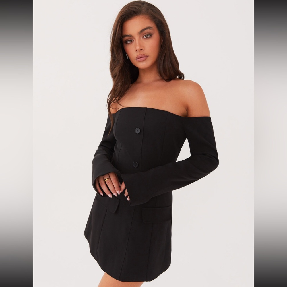 PEPPERMAYO Dominique Blazer Mini Dress - Black - Off Shoulder